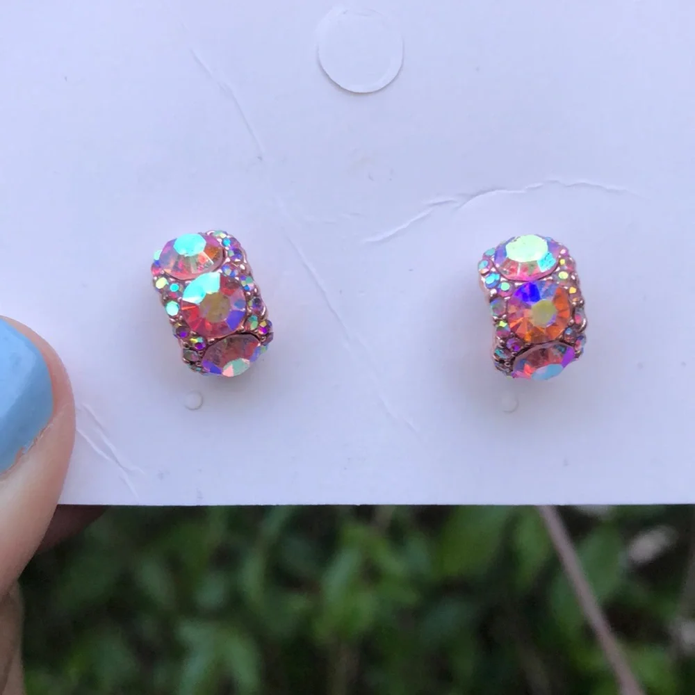 Iridescent Rose Pink Sparkly Crystal Earrings